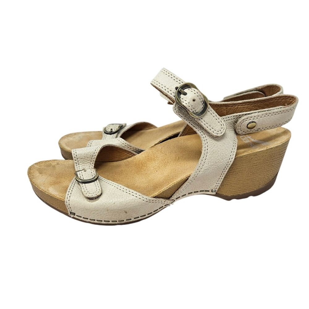 Dansko 38 Tricia Tan Leather Wedge Sandal Comfort Coastal Casual Minimalist
